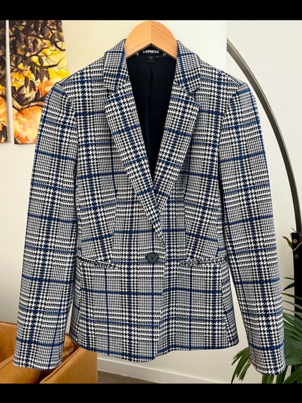 Express Houndstooth One Button Blazer